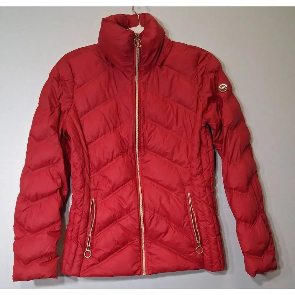 Michael kors womens small red jacket packable down filled puffer coat